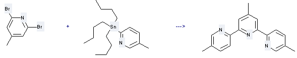 2,2':6',2''-Terpyridine,4',5,5''-trimethyl- (9CI) can be prepared by 2,6-dibromo-4-methyl-pyridine and 5-methyl-2-tributylstannanyl-pyridine